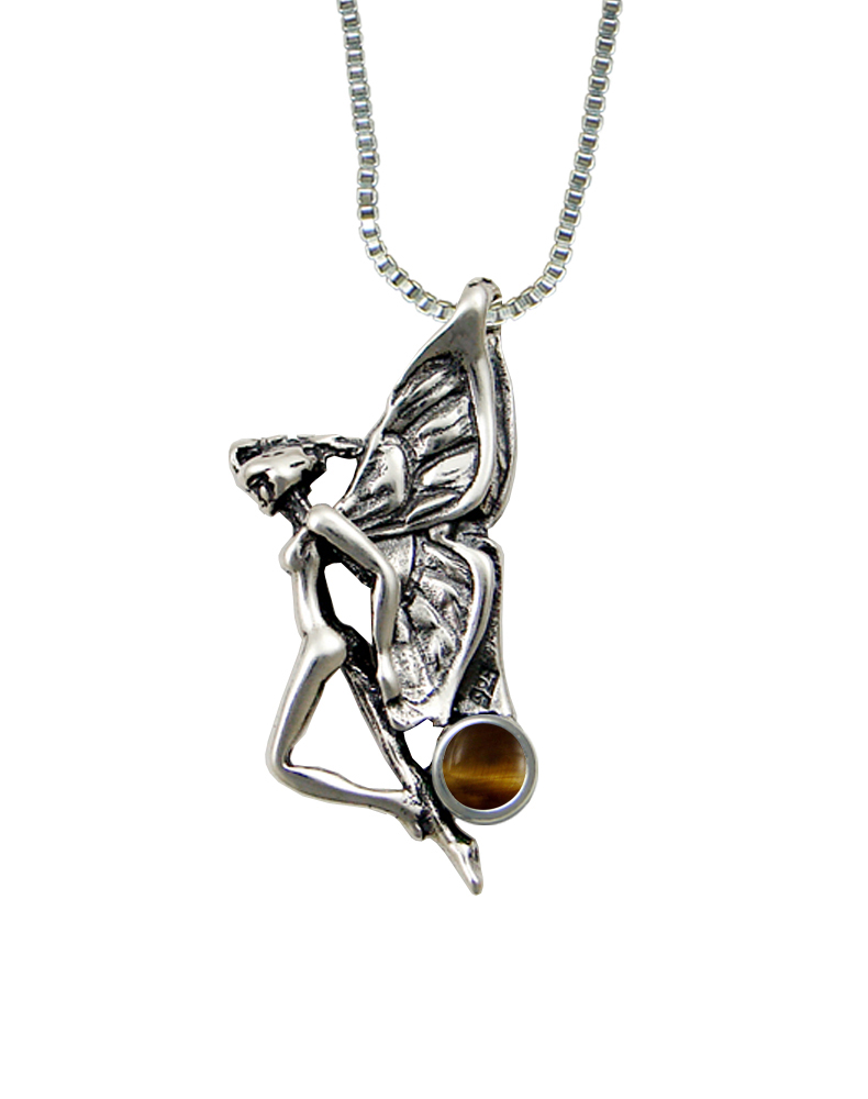 Sterling Silver Fairy of the Summer Sky Pendant With Tiger Eye